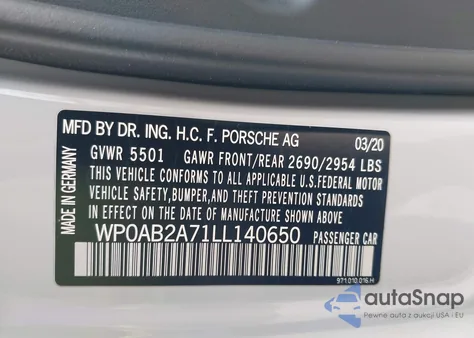 2020 Porsche Panamera 4S из США, поврежденный, VIN WP0AB2A71LL140650